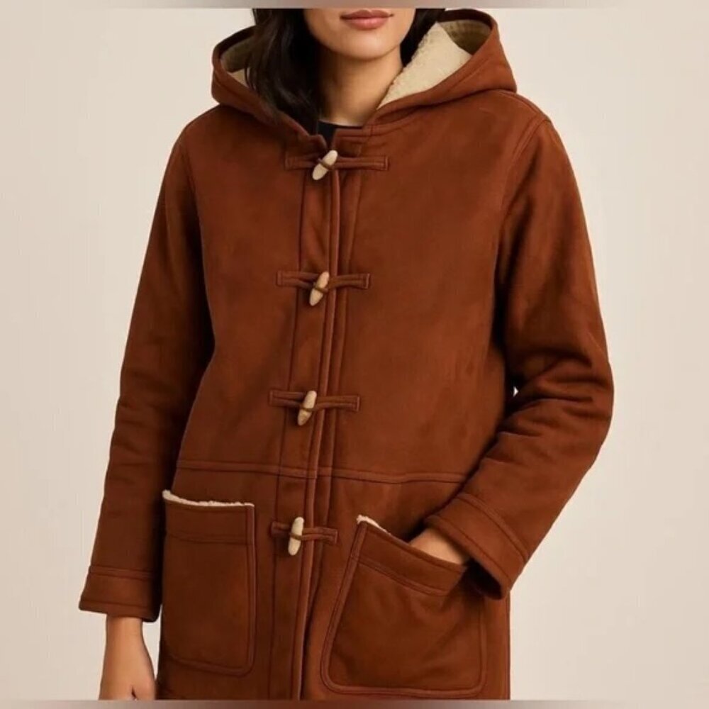Lauren Ralph Lauren's women's duffle coat medium faux suede sherpa toggle hood